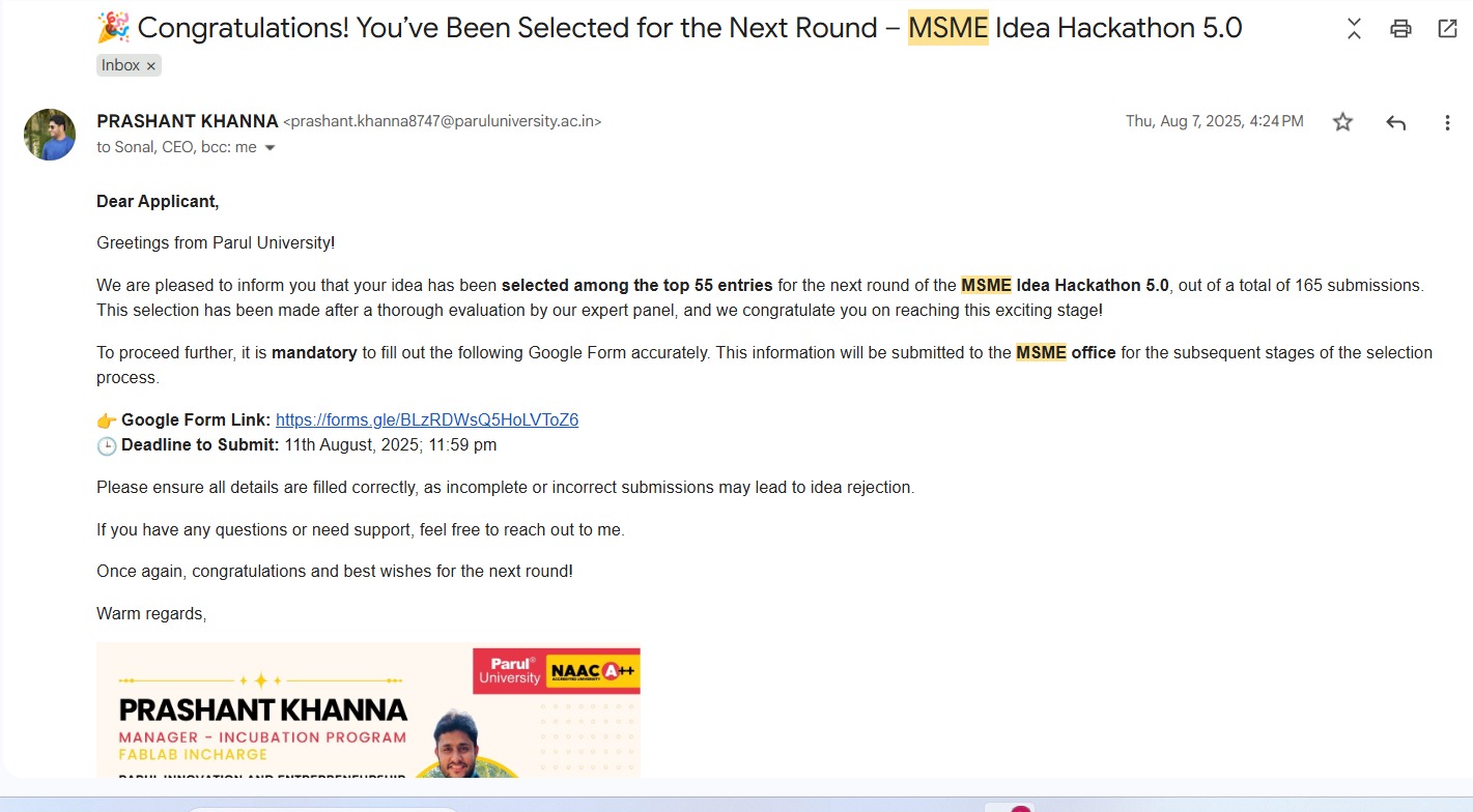 MSME Hackathon Recognition